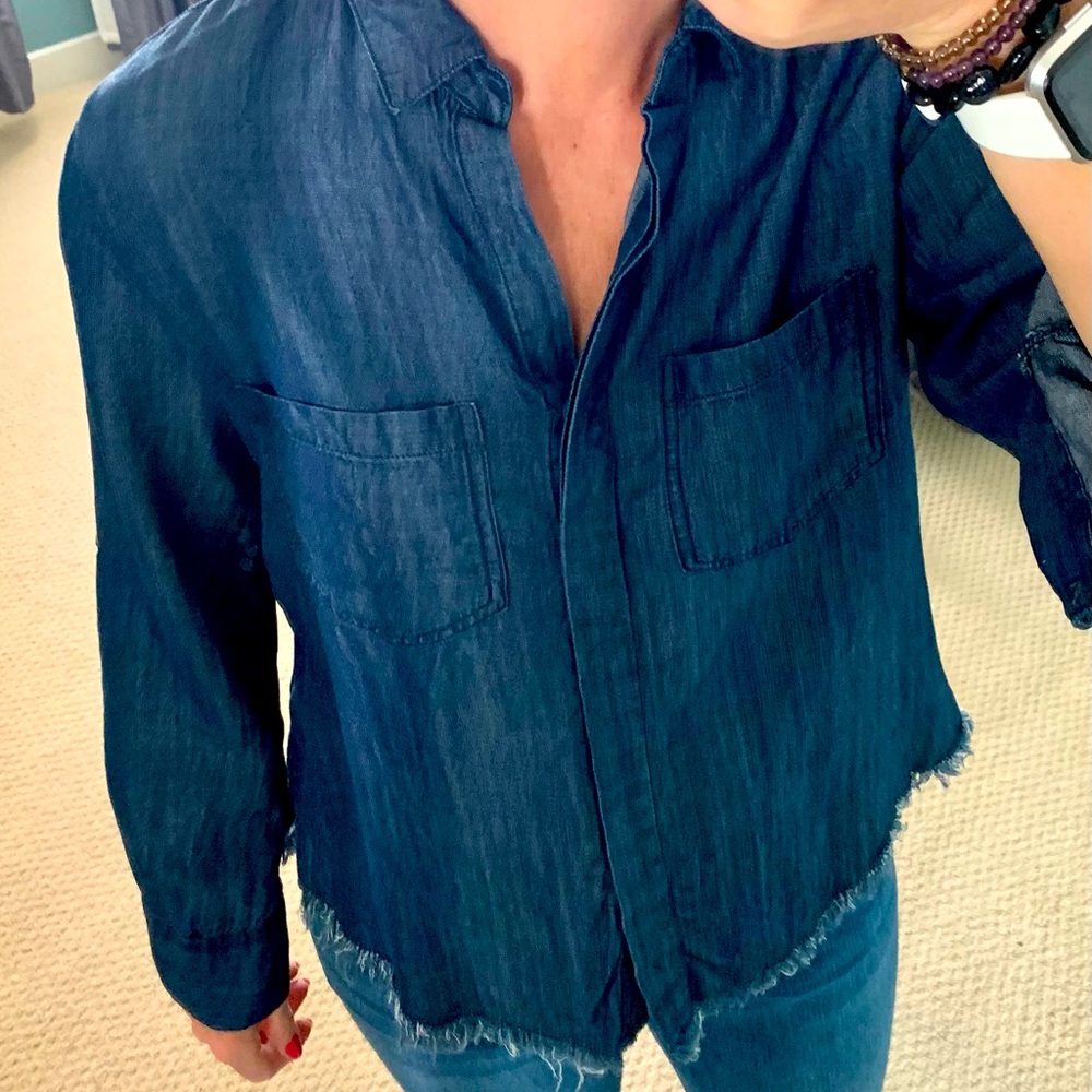 Frayed chambray jean top